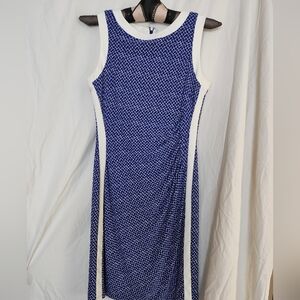 Chaps Navy and White Geometric Midi Dress